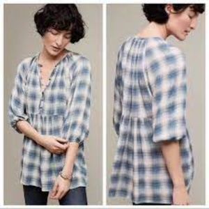 Anthropologie Maeve Cavalon  Plaid Popover Blouse